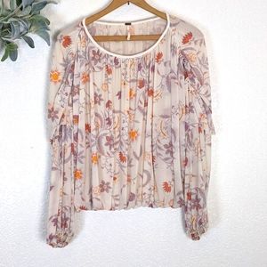 Free People Wildflower Honey Cream Knit Blouse Balloon Sleeve